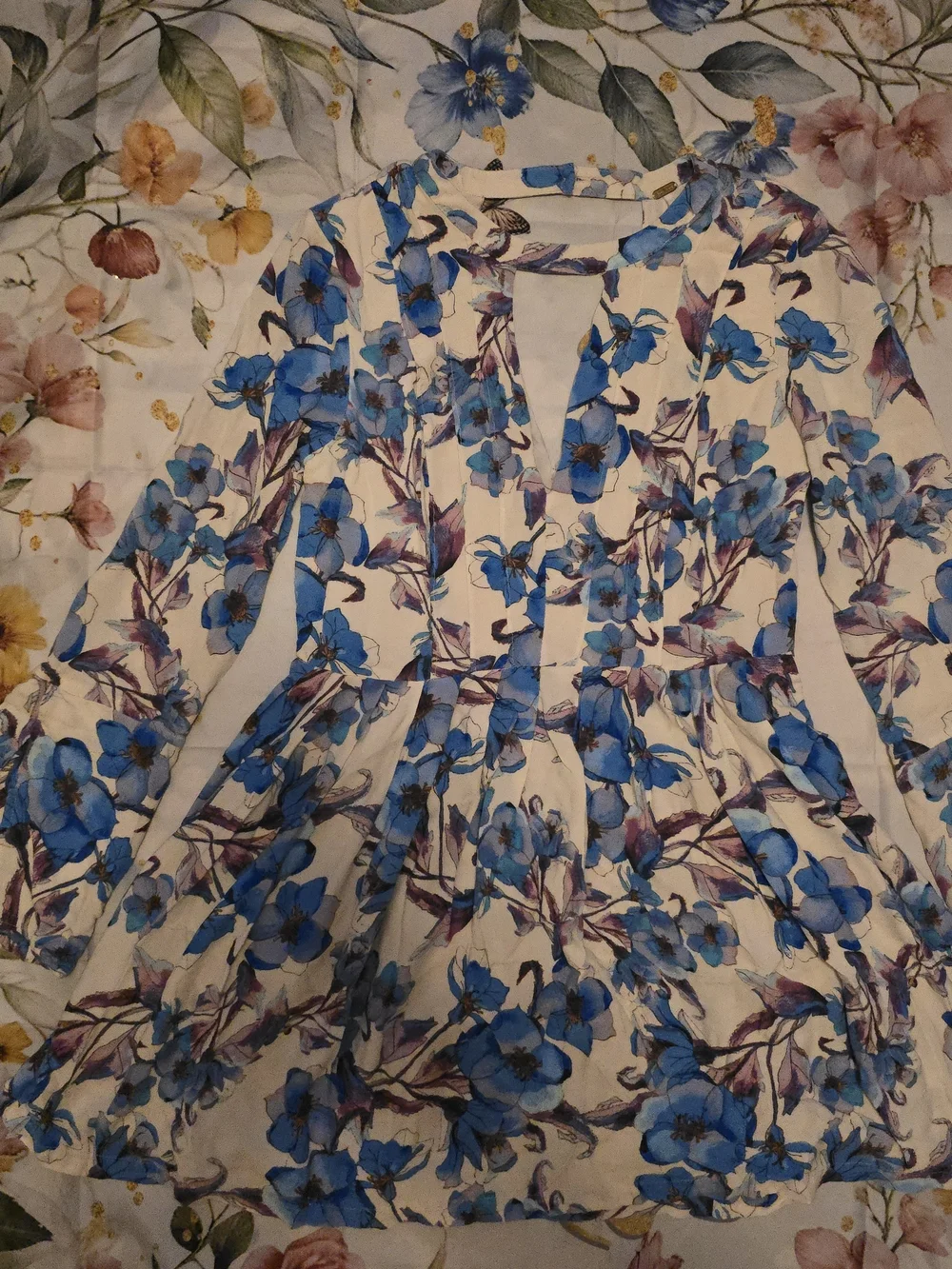 Free People Blue Floral Keyhole Long-Sleeve Mini Dress